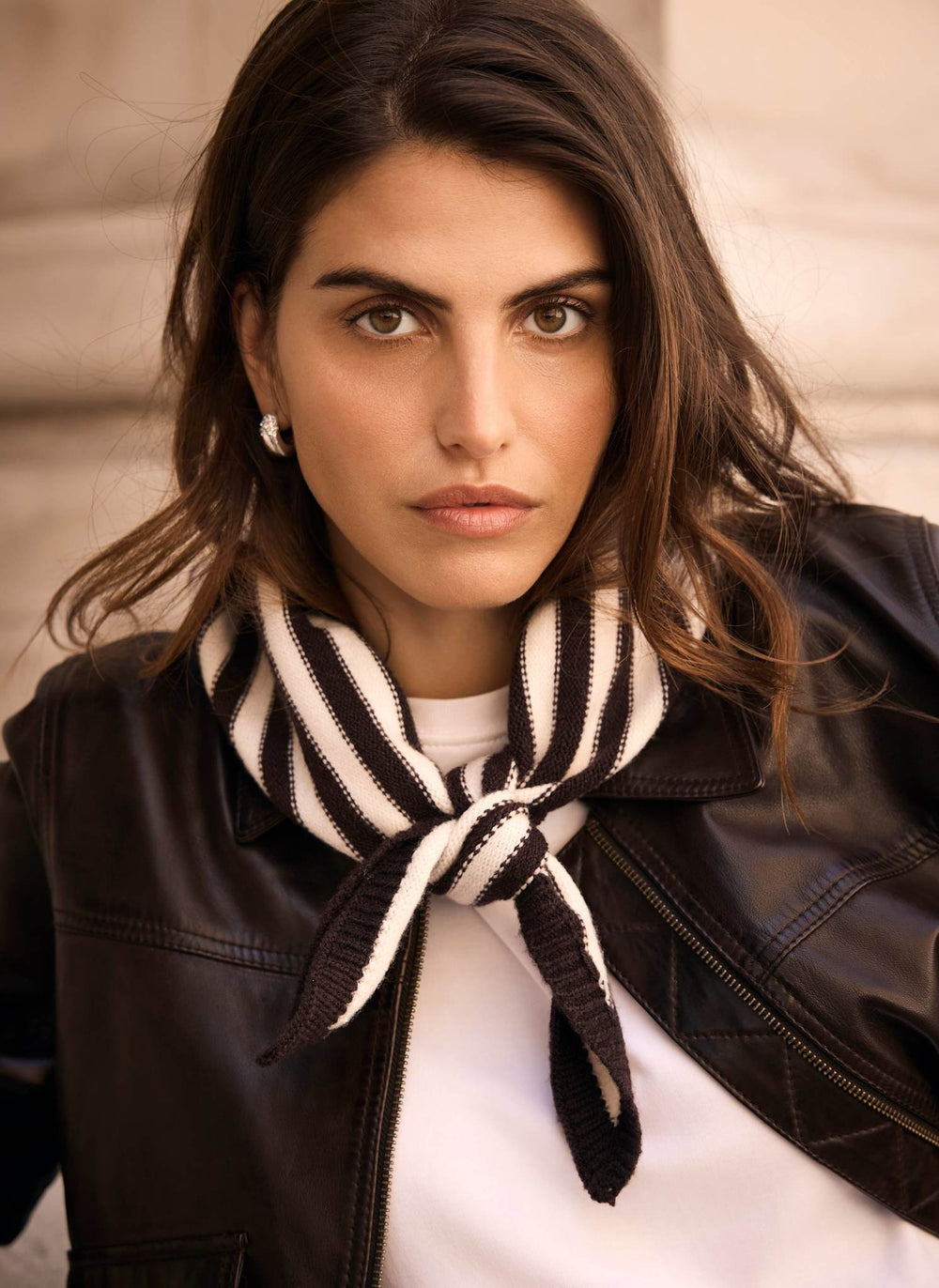 Brown Stripe Knit Scarf