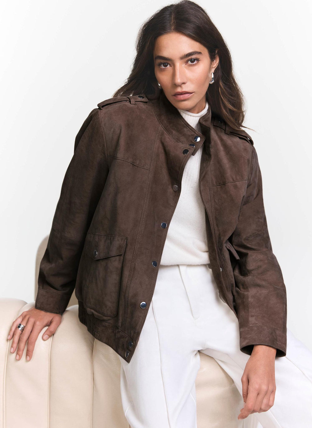Brown Suede Bomber Jacket