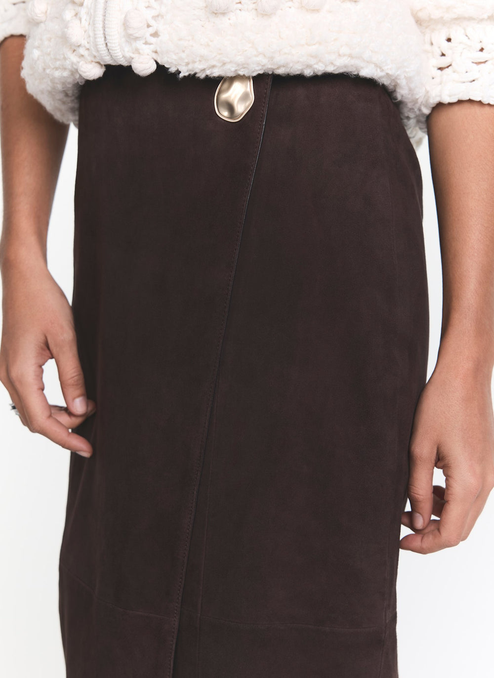 Brown Suede Wrap Midi Skirt