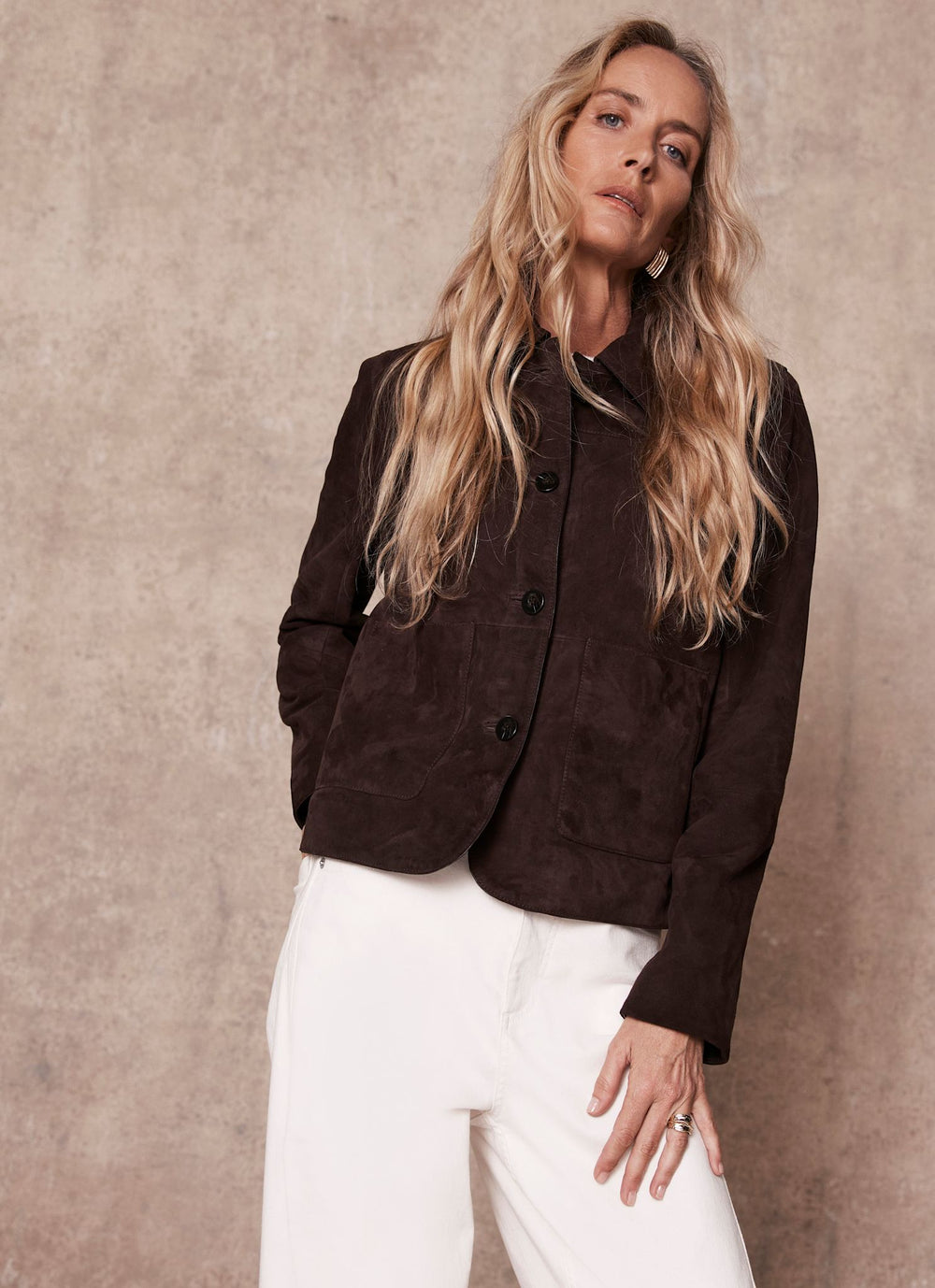 Brown Suede Pocket Detail Jacket