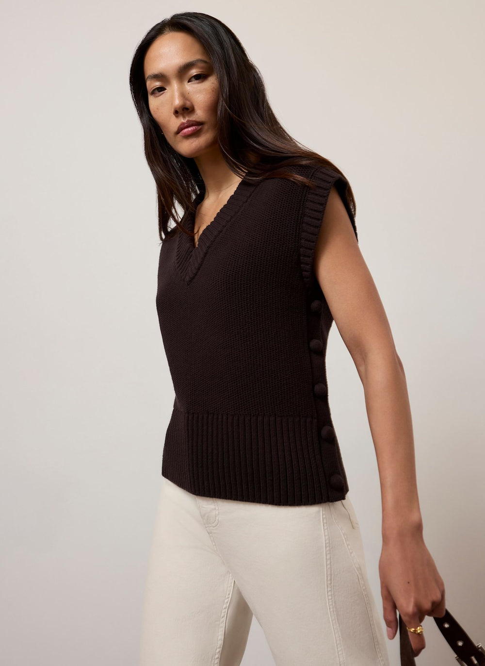Brown Sleeveless V Neck Knit Top