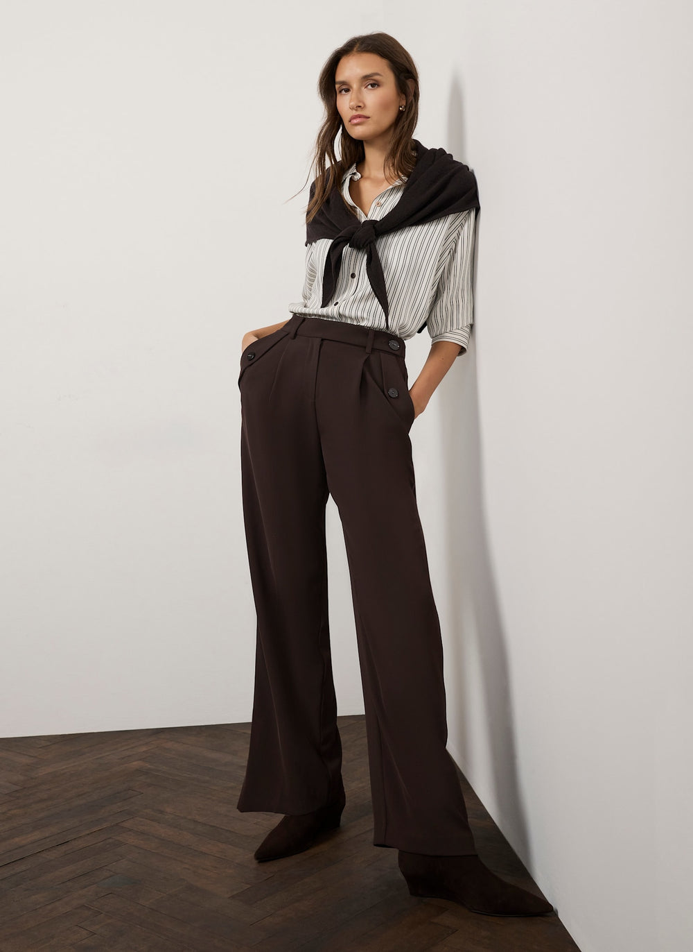 Brown Tailored Wide Trousers
