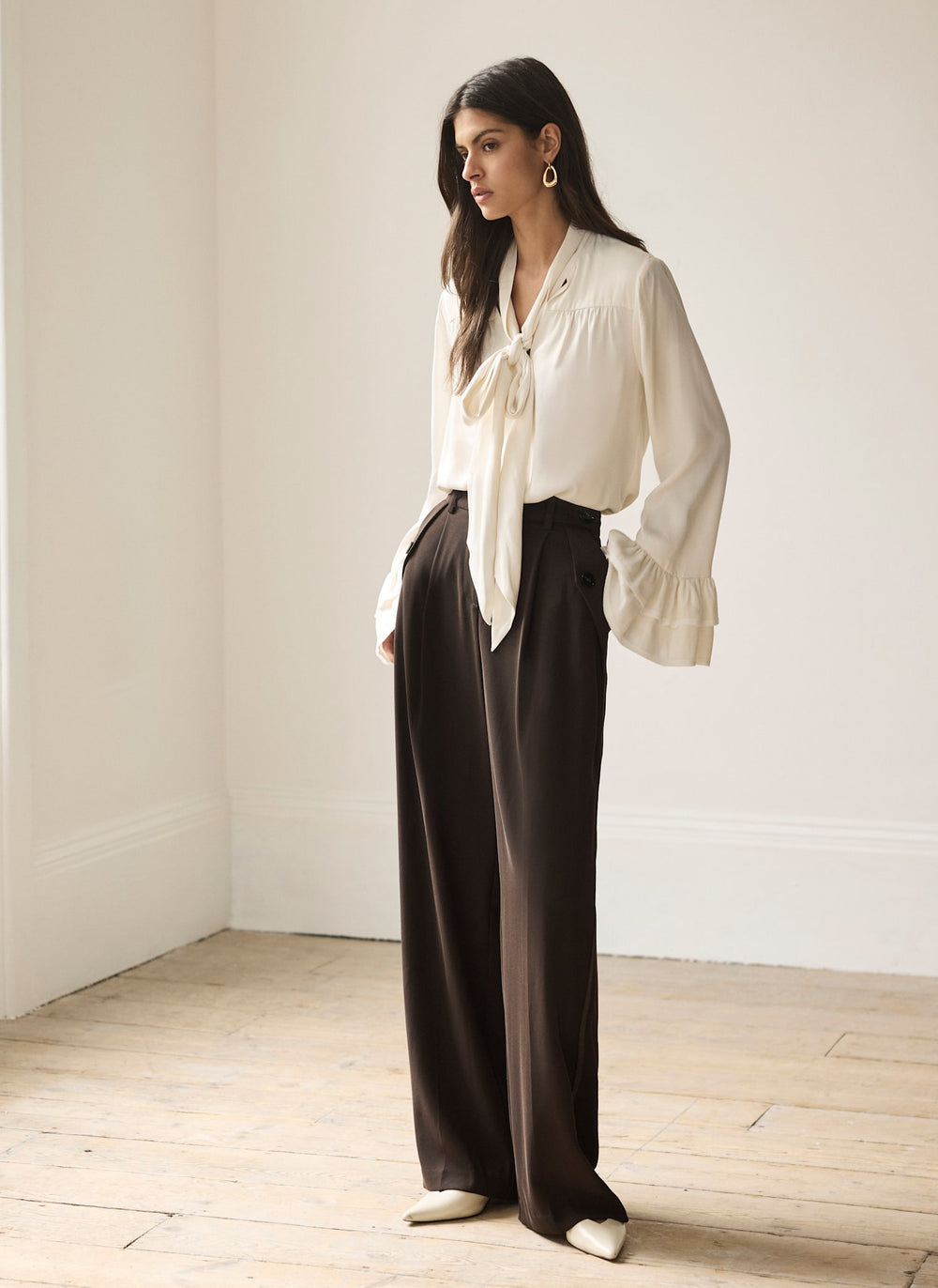 Brown Tailored Wide Leg Trousers