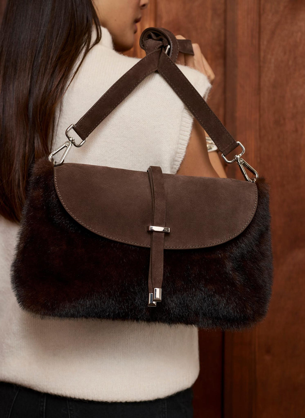 Chrissy Brown Faux Fur Shoulder Bag