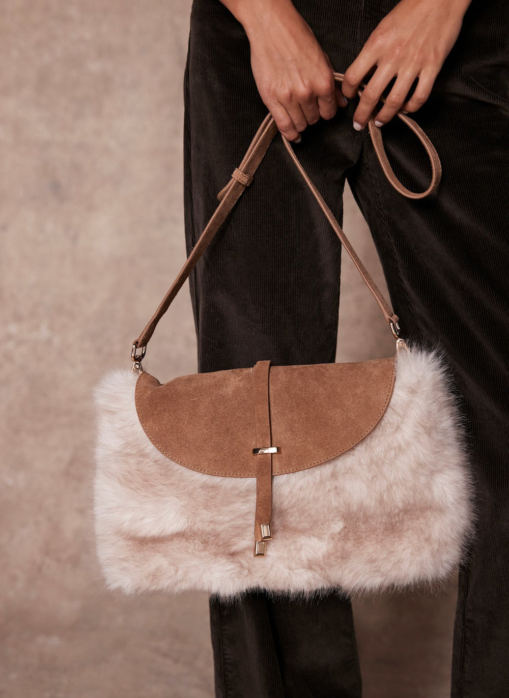 Chrissy Neutral Faux Fur Bag