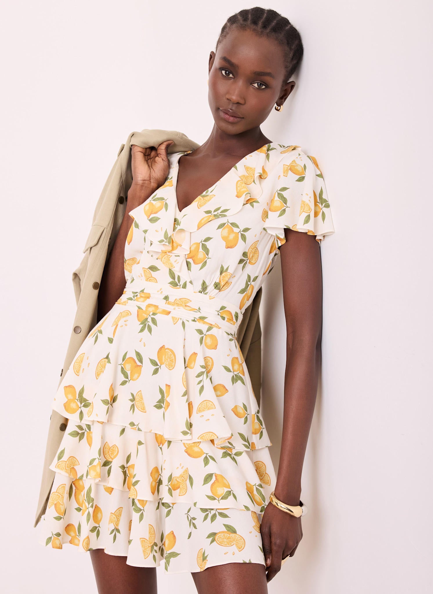 Yellow Lemon Print Mini Dress
