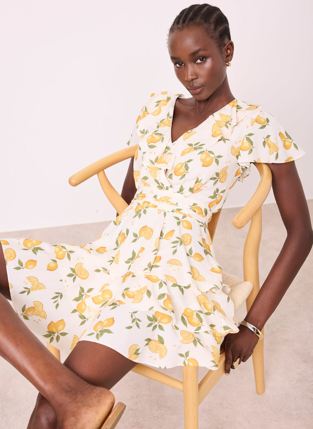 Yellow Lemon Print Mini Dress