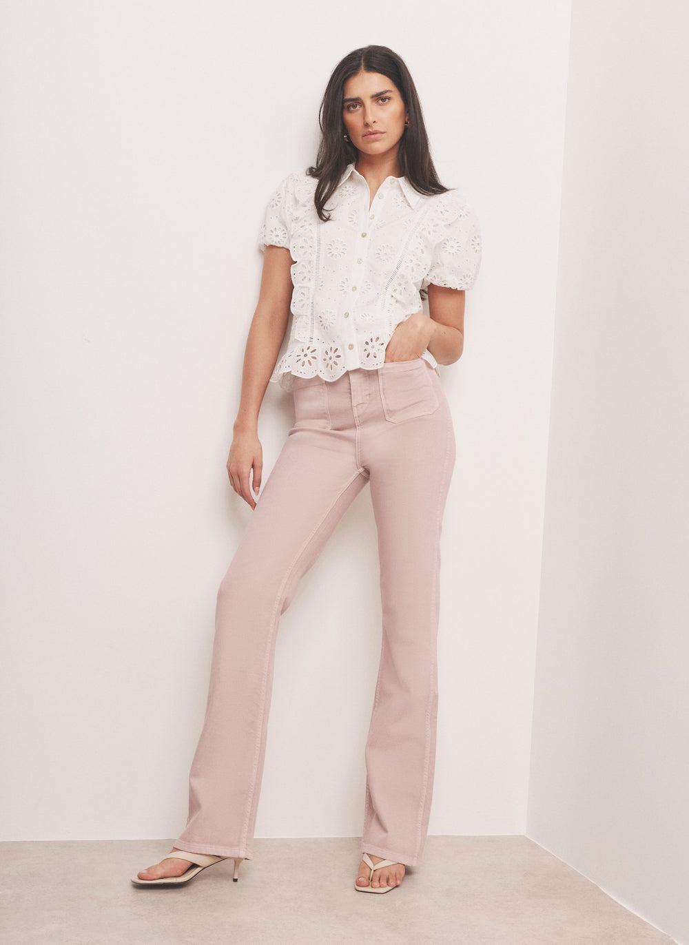 Pink Patch Pocket Flared Jeans