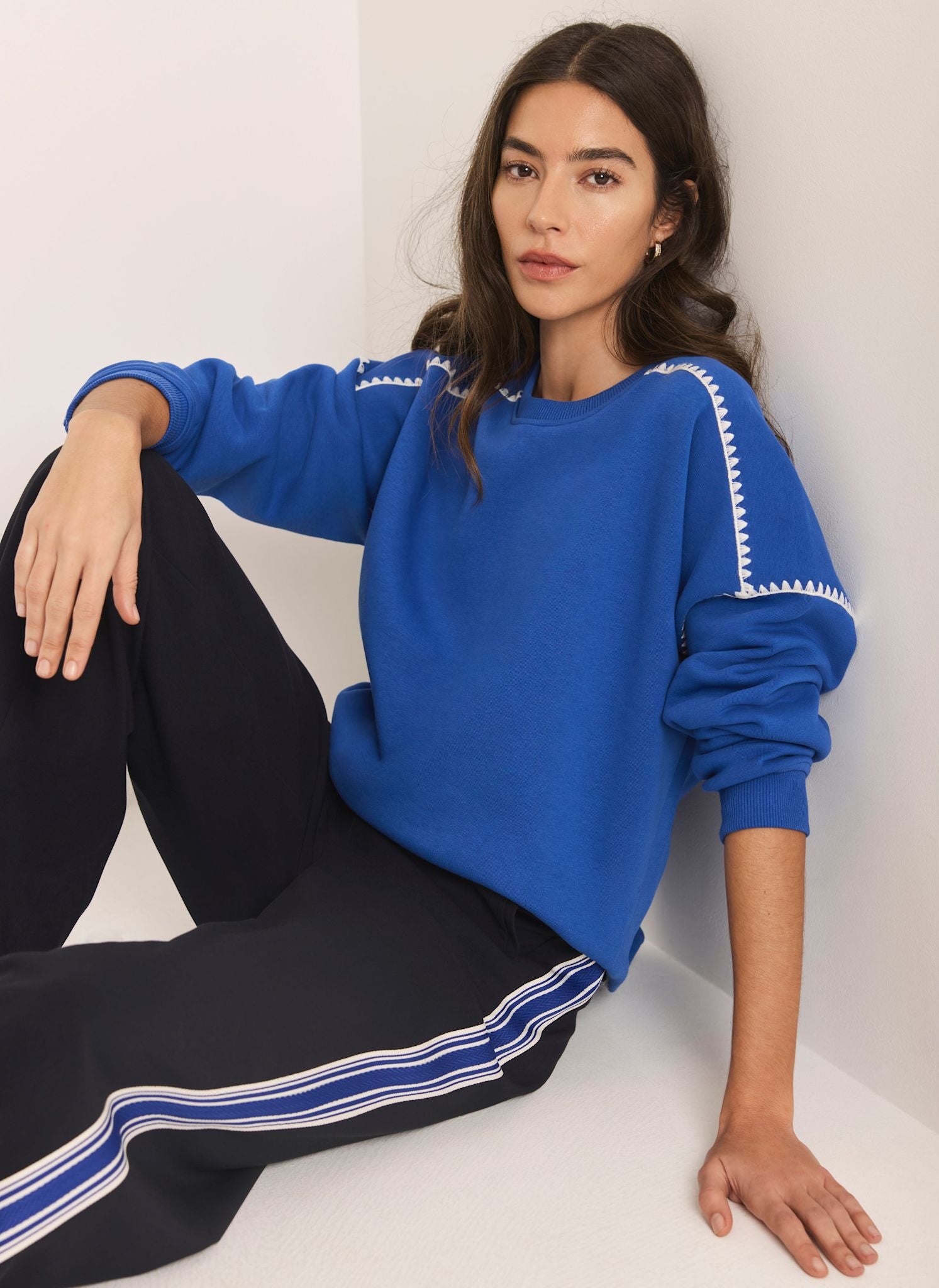 トップス marryme WHIP SWEAT Blue Whipstitch Detail Sweatshirt – Mint Velvet