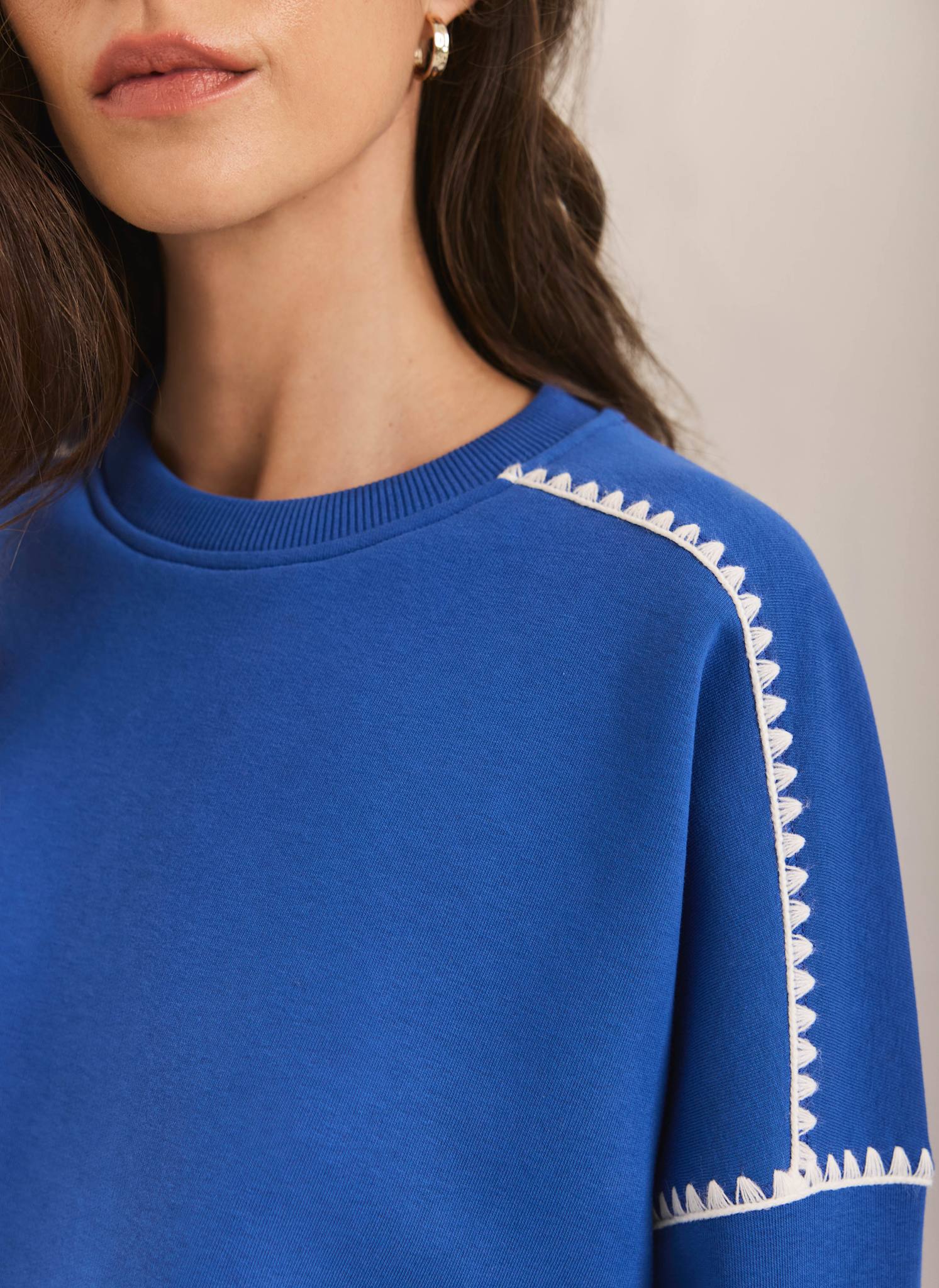 Blue Whipstitch Detail Sweatshirt – Mint Velvet