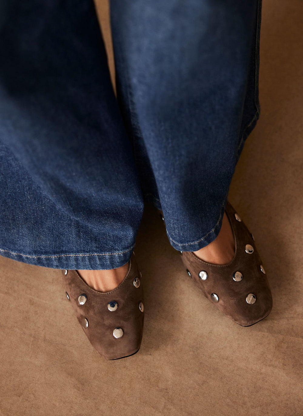 Coco Brown Suede Studded Flats