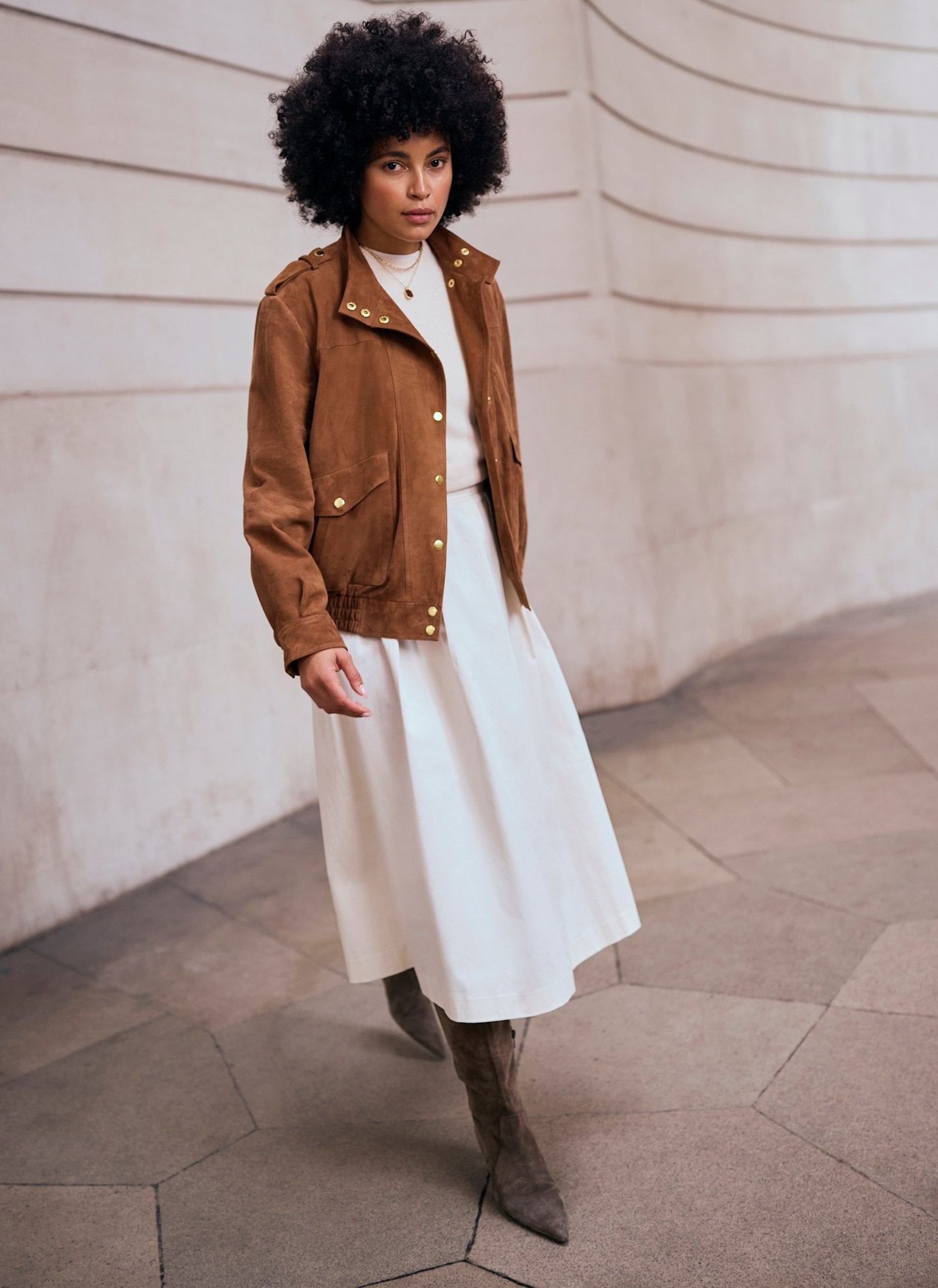 Tan Suede Pilot Bomber Jacket – Mint Velvet