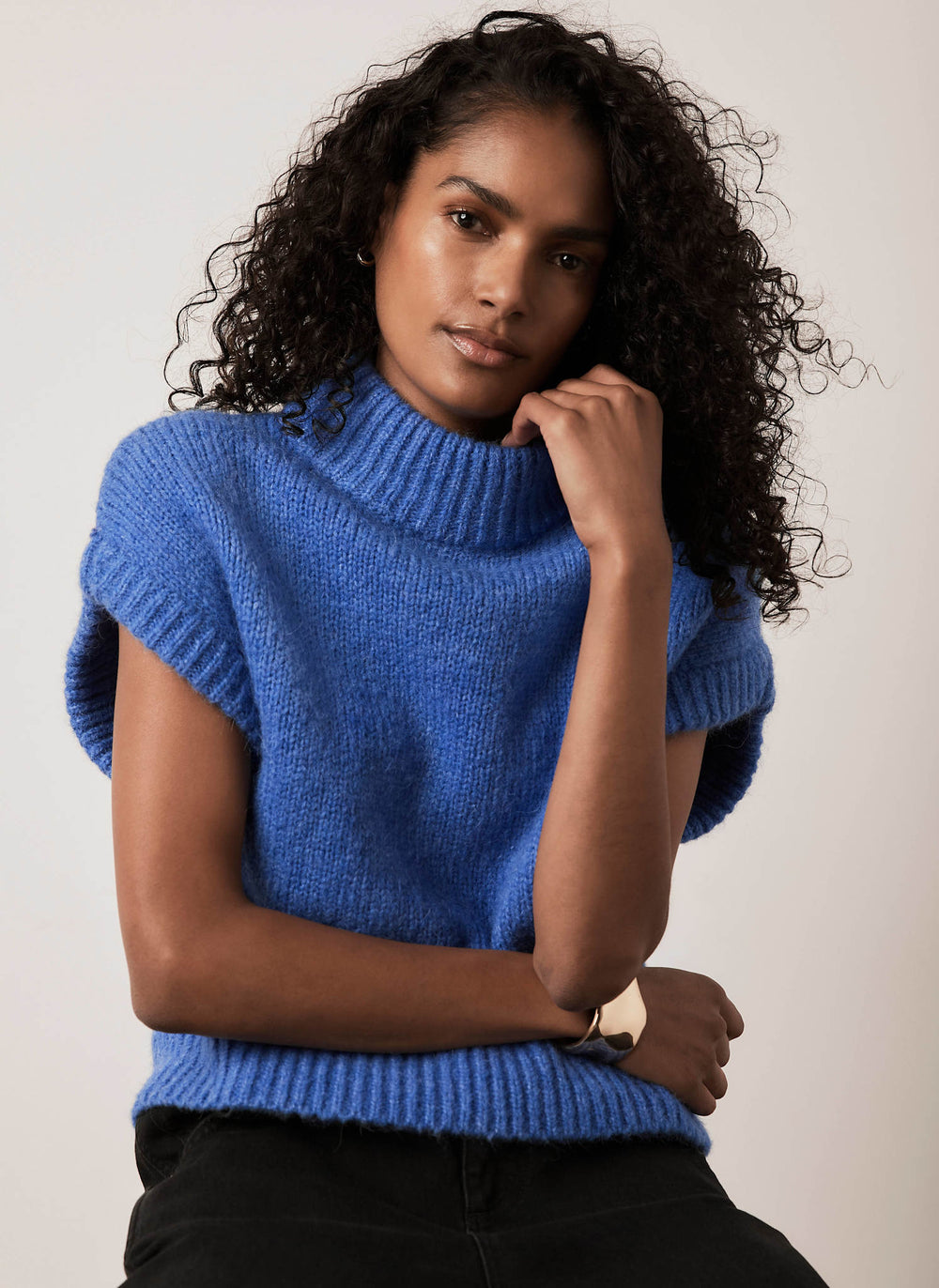 Blue High Neck Knit Top