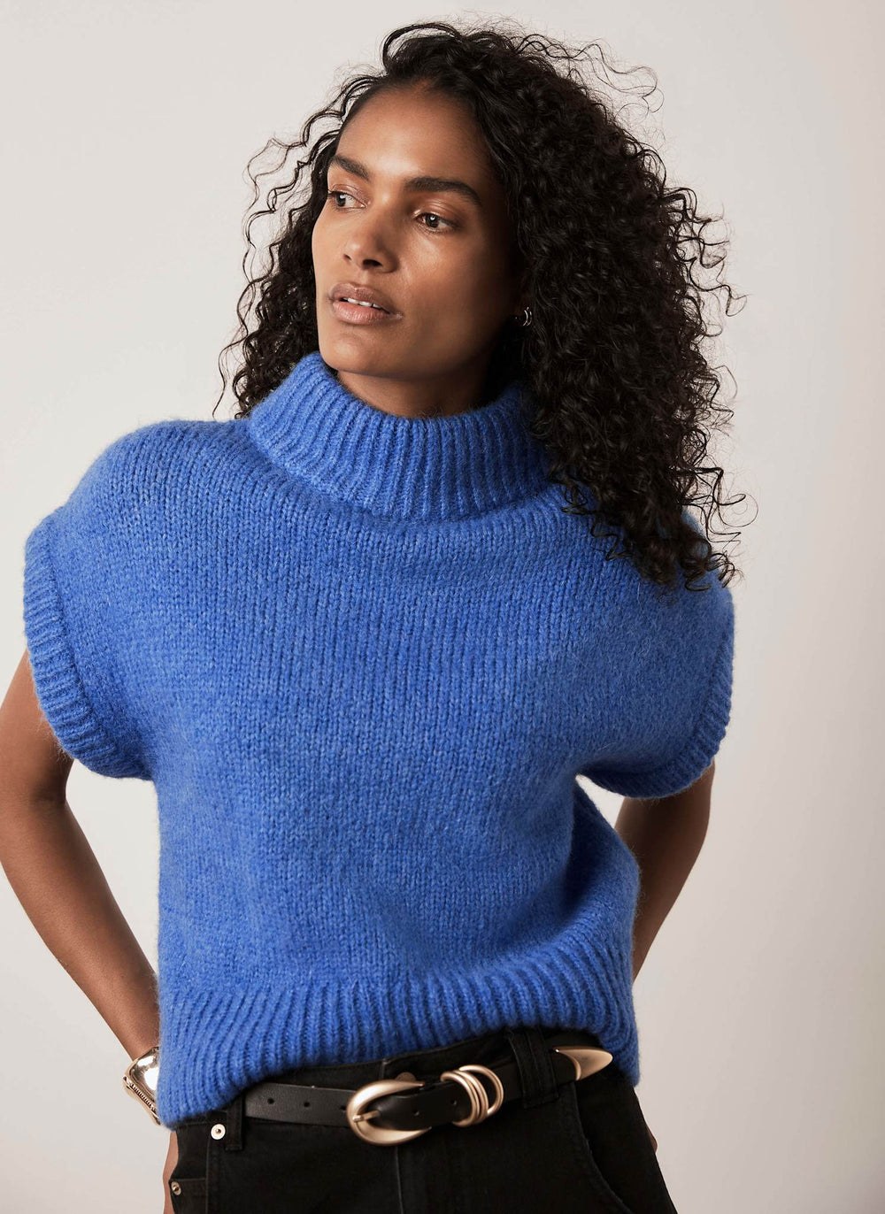 Blue High Neck Knit Top