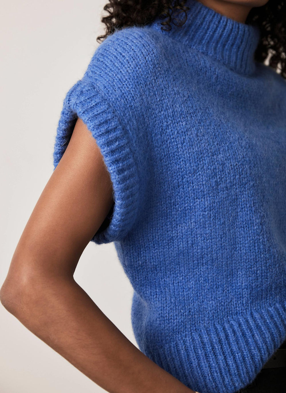 Blue High Neck Knit Top