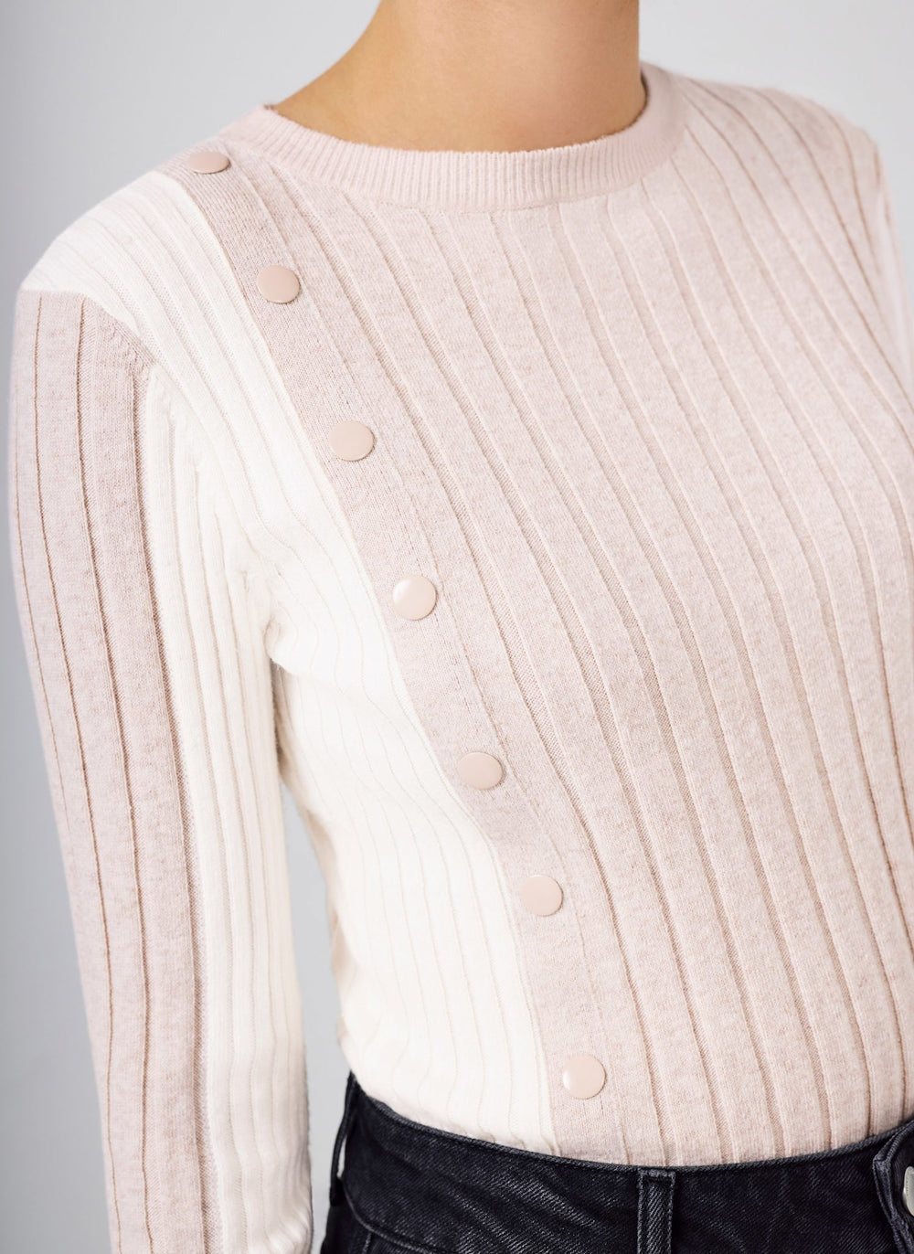 Neutral Colour Block Ribbed Knit Top