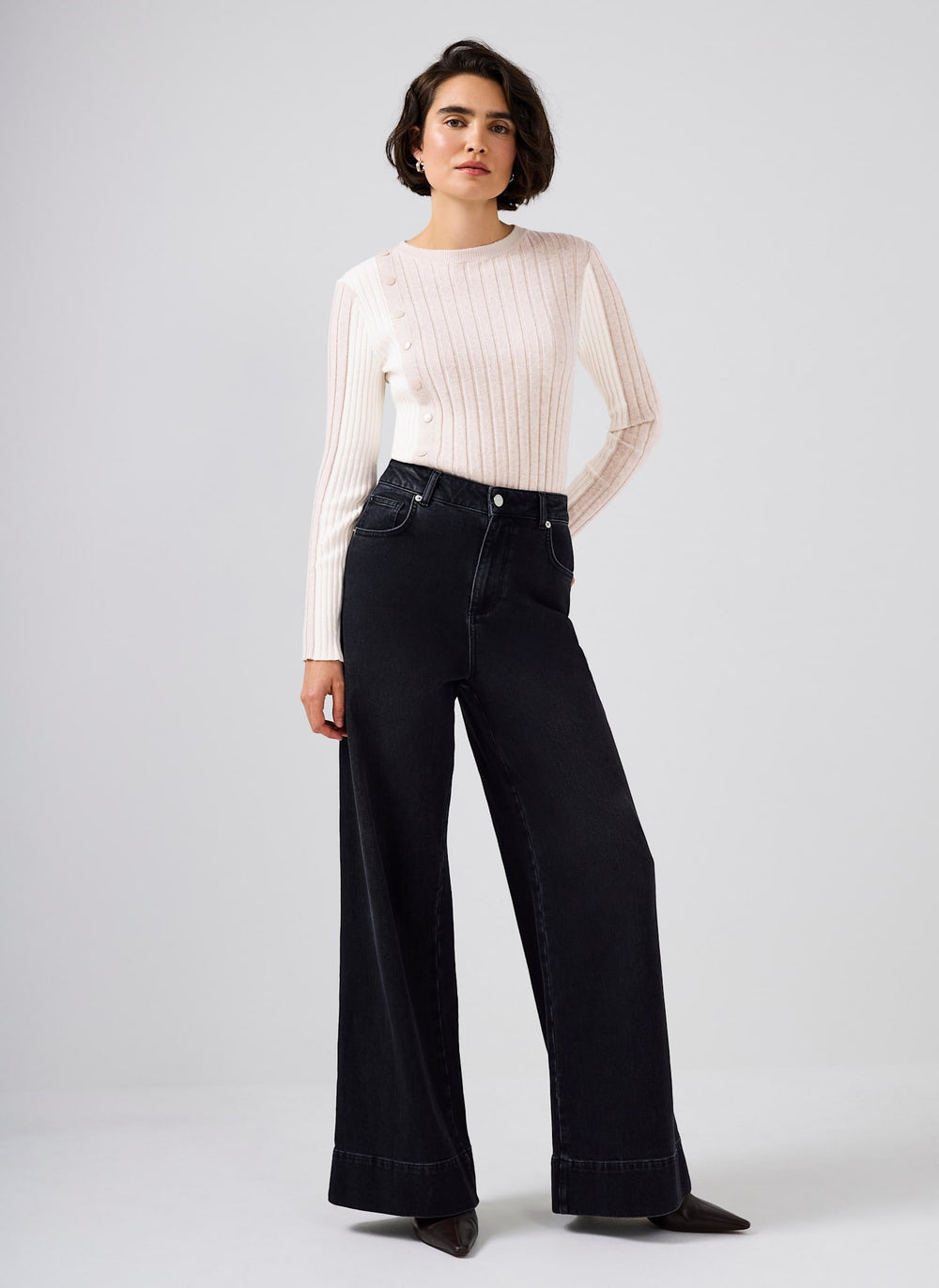 Neutral Colour Block Ribbed Knit Top