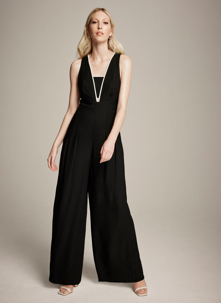 Black Contrast Wide Leg Jumpsuit – Mint Velvet