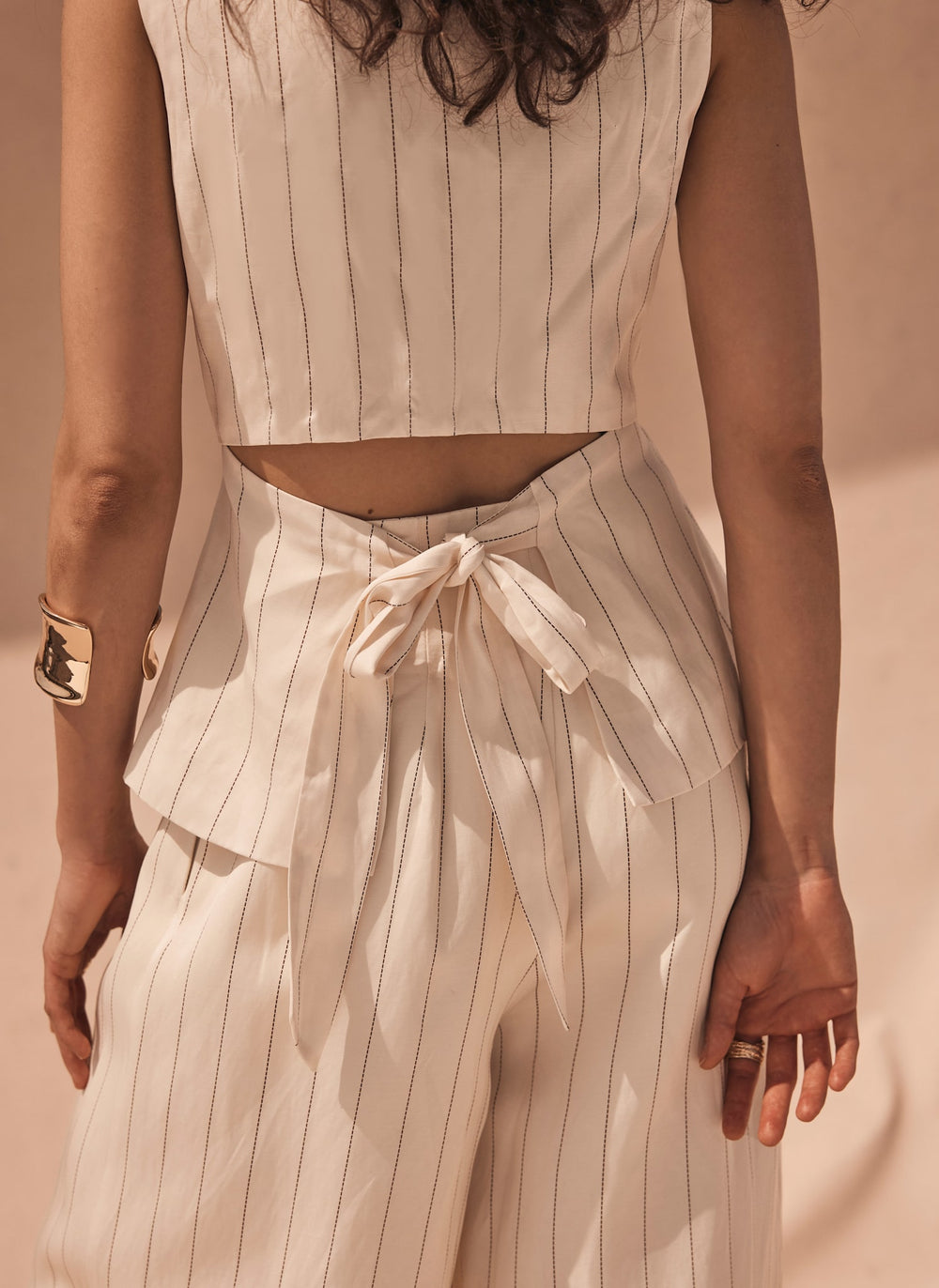 Cream Pinstripe Tie Back Waistcoat