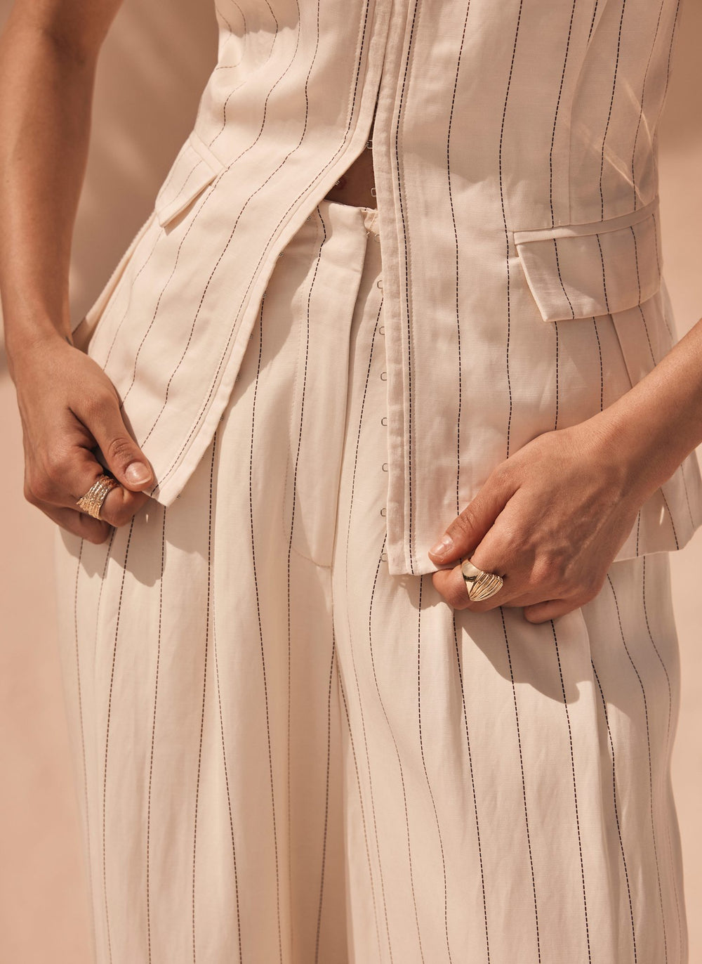 Cream Pinstripe Tie Back Waistcoat