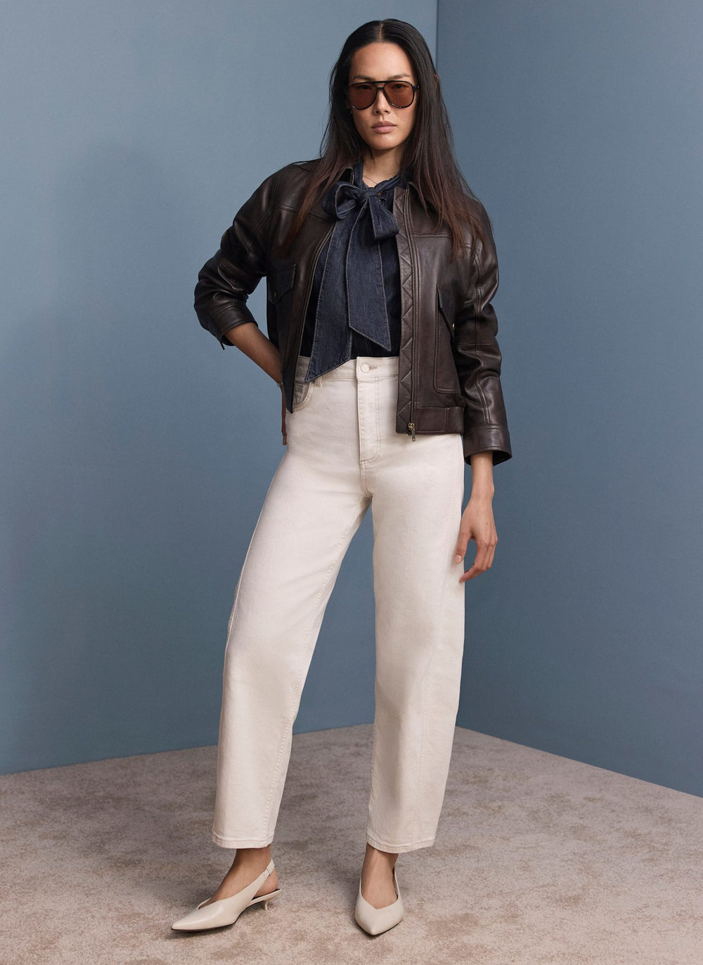Cream Barrel Leg Jeans