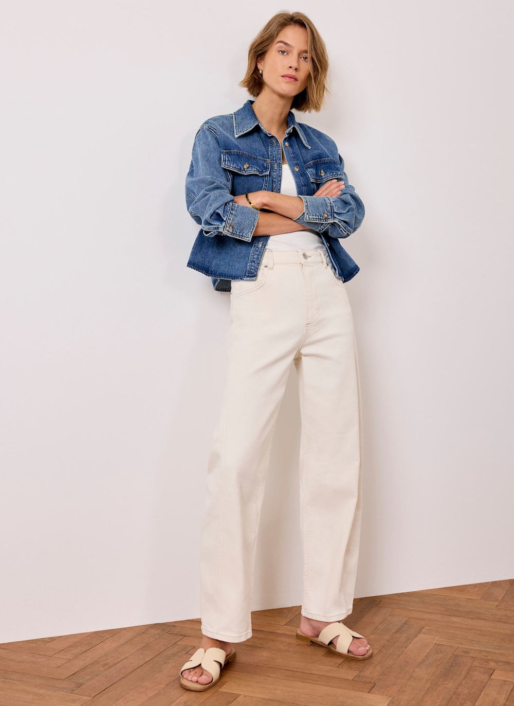 Cream Barrel Leg Jeans