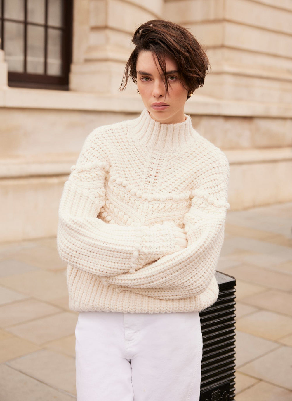 Cream Bobble Detail Knit Jumper