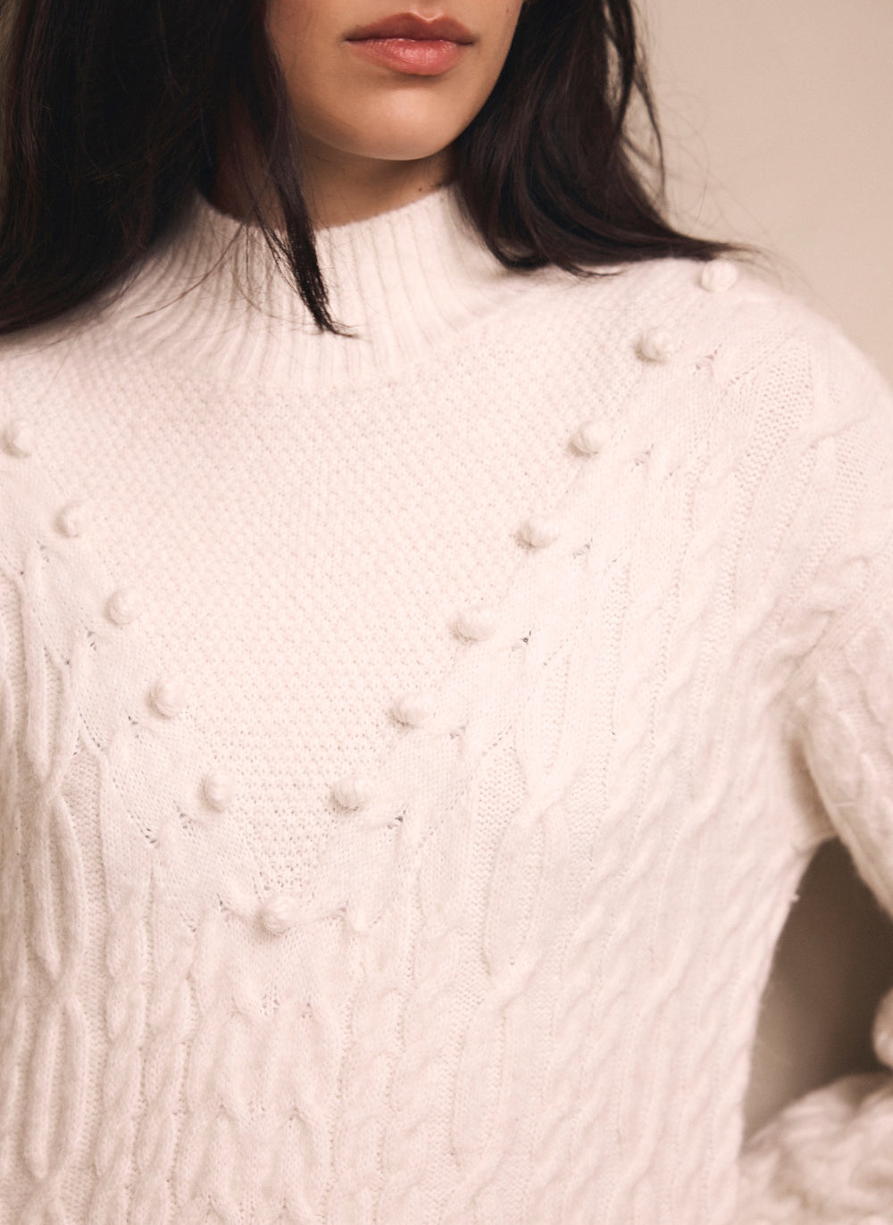 Cream Bobble Detail Knitted Midi Dress