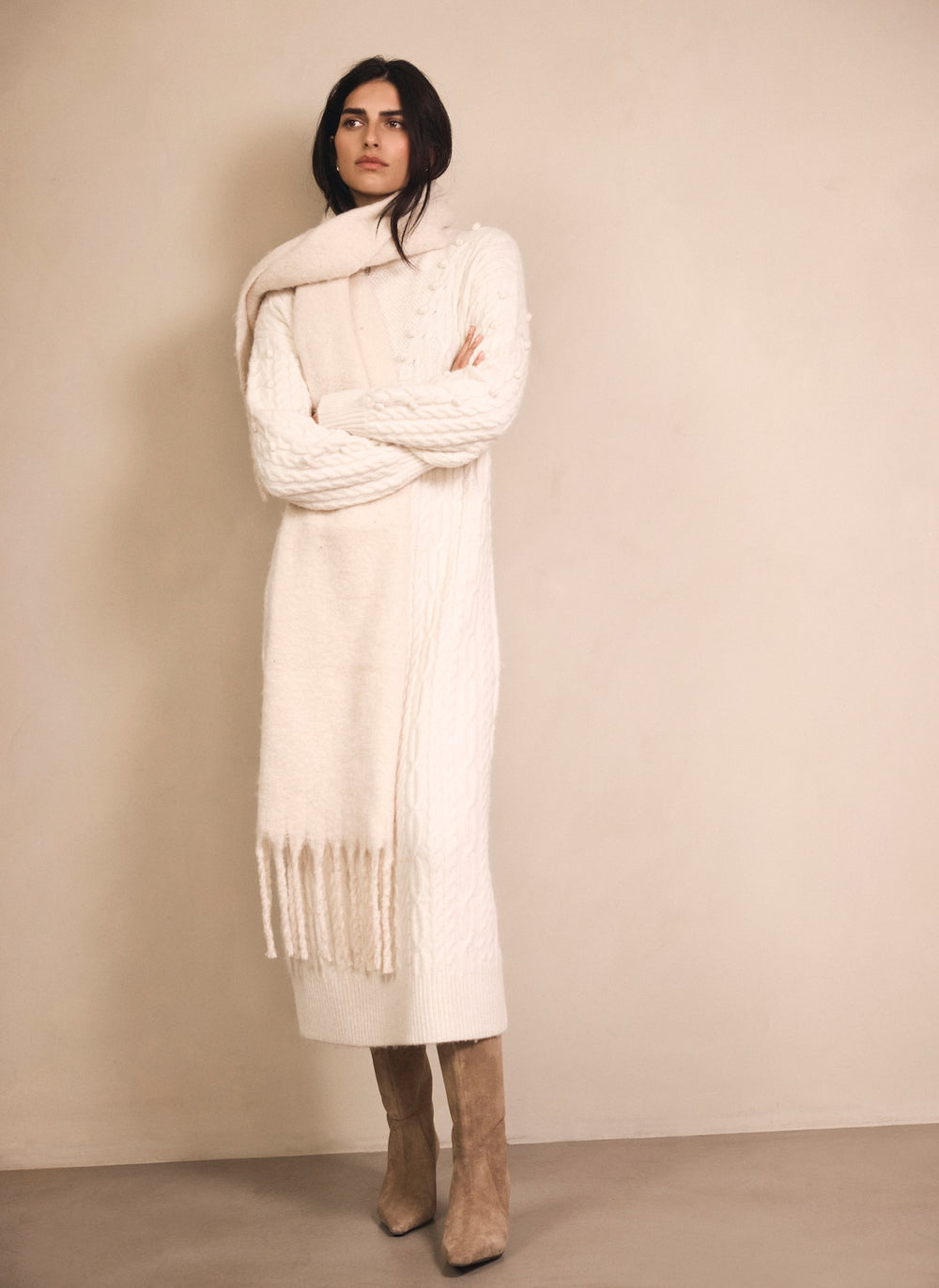 Cream Bobble Detail Knitted Midi Dress – Mint Velvet