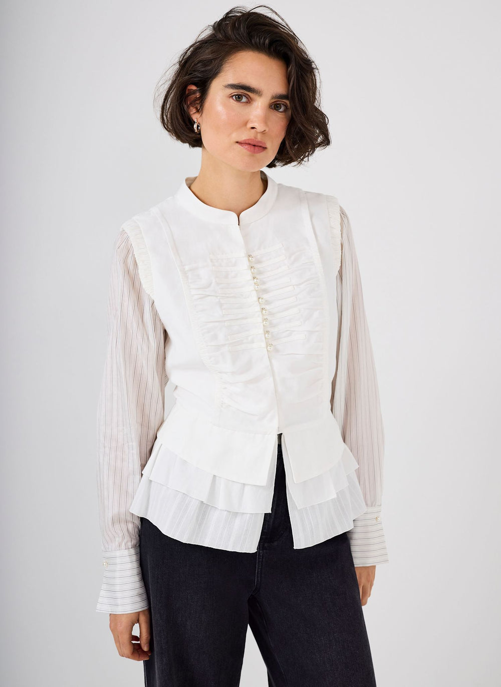 Cream Layered Ruched Detail Shirt