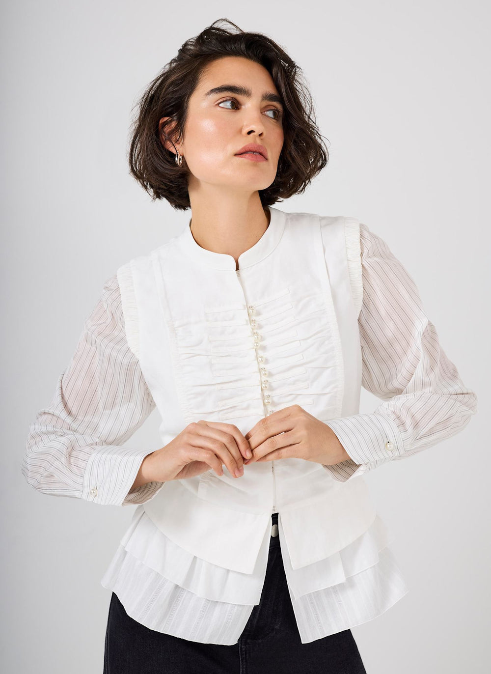Cream Layered Ruched Detail Shirt
