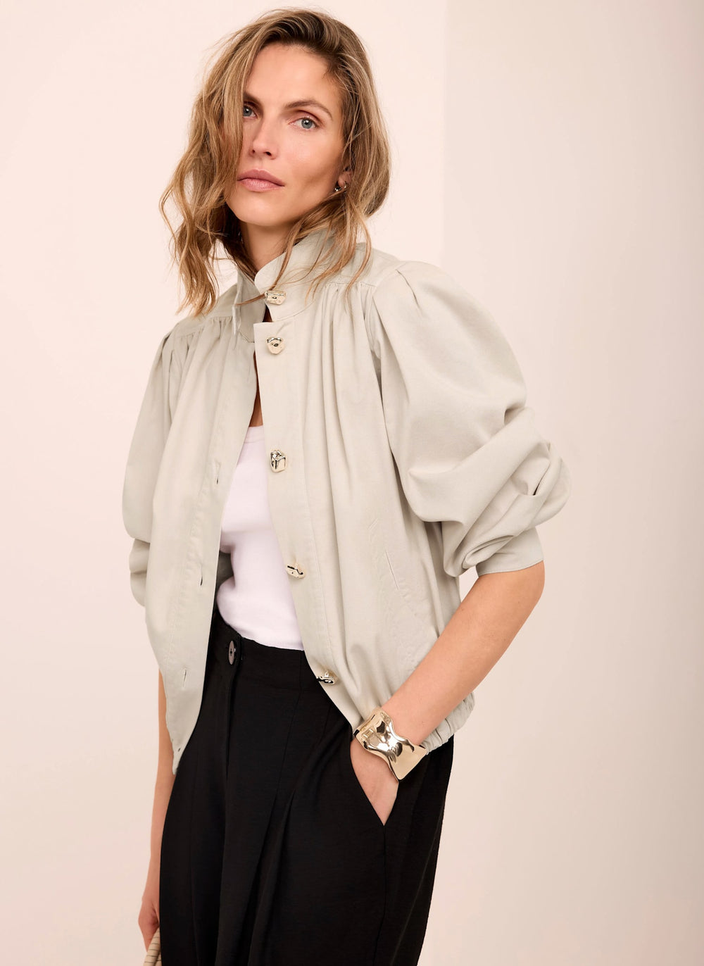 Neutral Cotton Blend Jacket