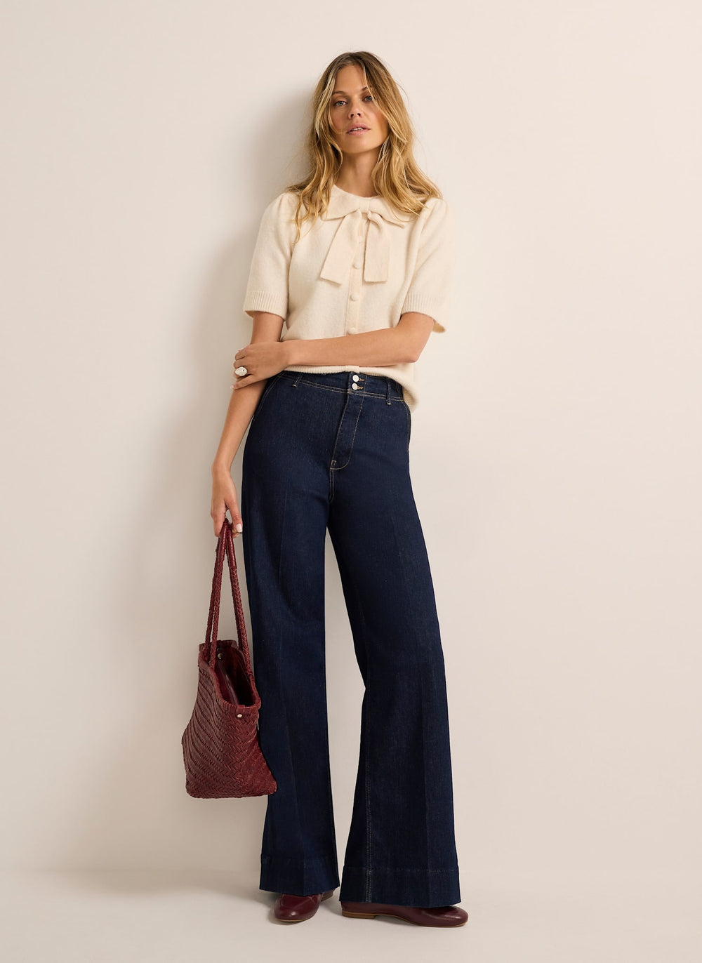 Cream Bow Detail Knit Top