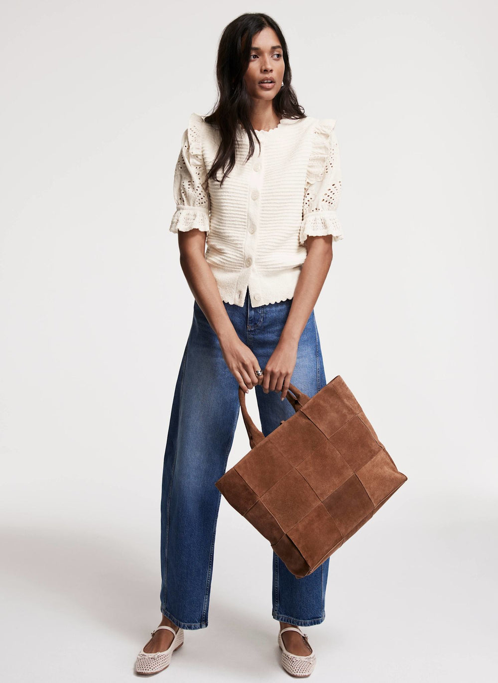 Cream Broderie Sleeve Cardigan