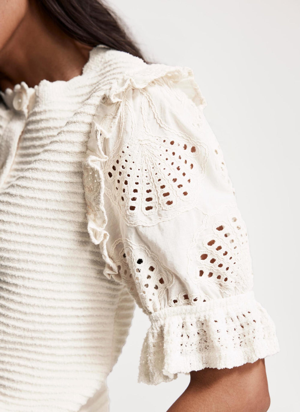 Cream Broderie Sleeve Cardigan