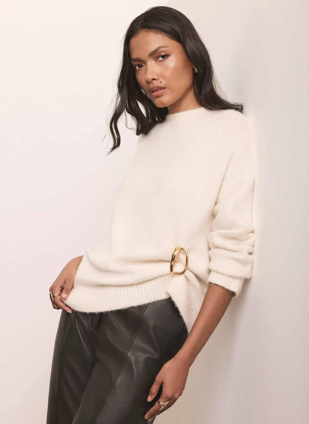Cream Wool Blend Longline Jumper