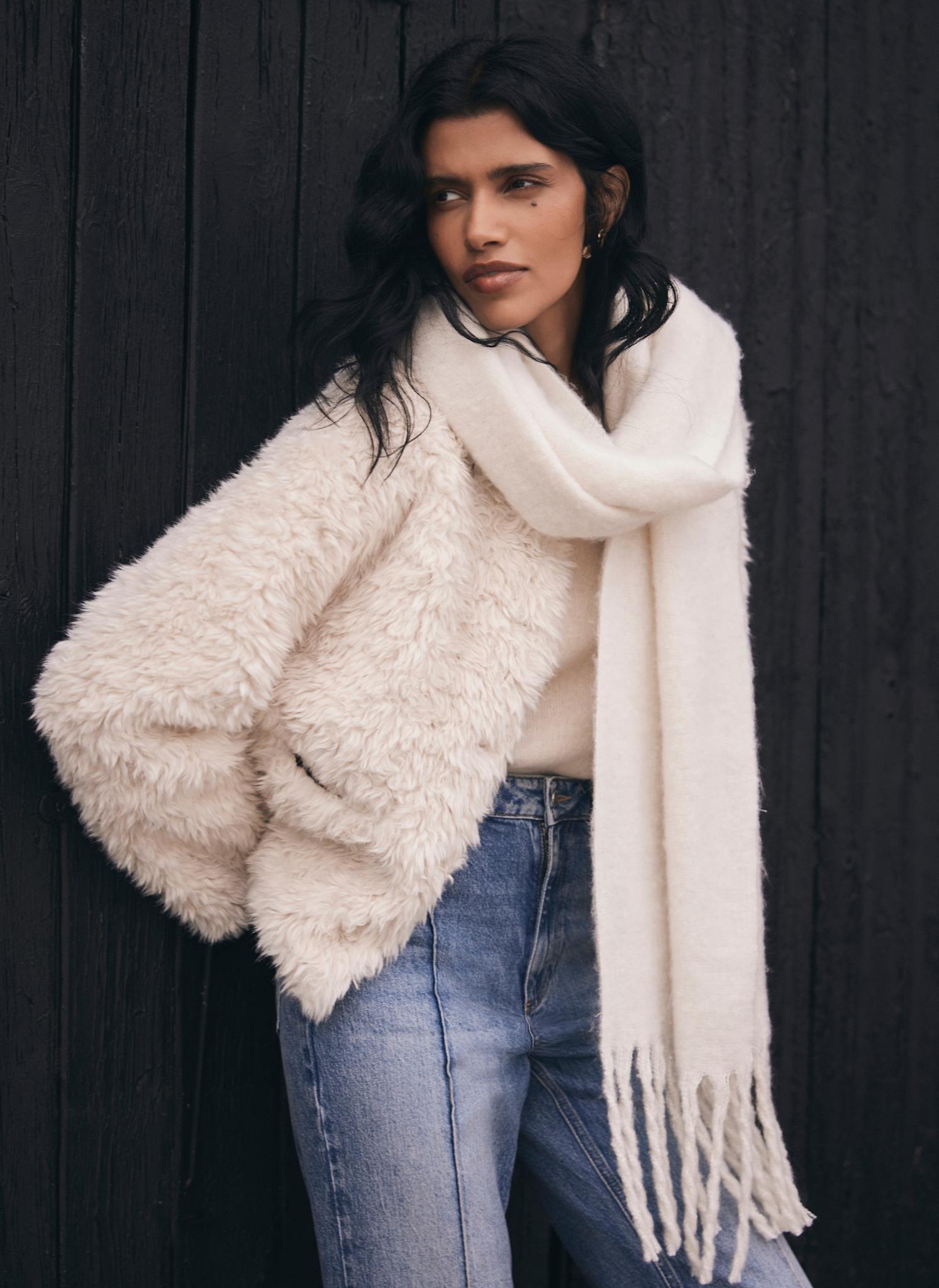 Cream Brushed Tassel Scarf – Mint Velvet