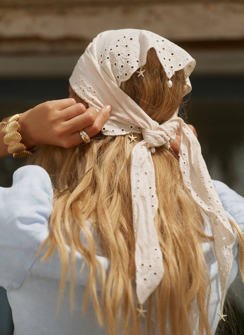Cream Cotton Broderie Charm Scarf