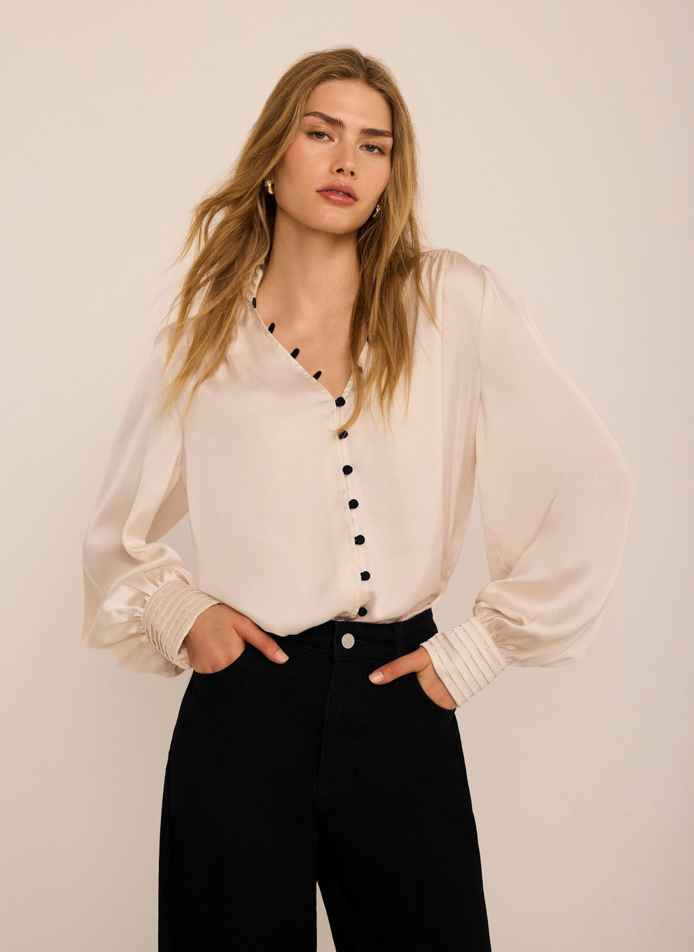 Cream Contrast Satin Blouse