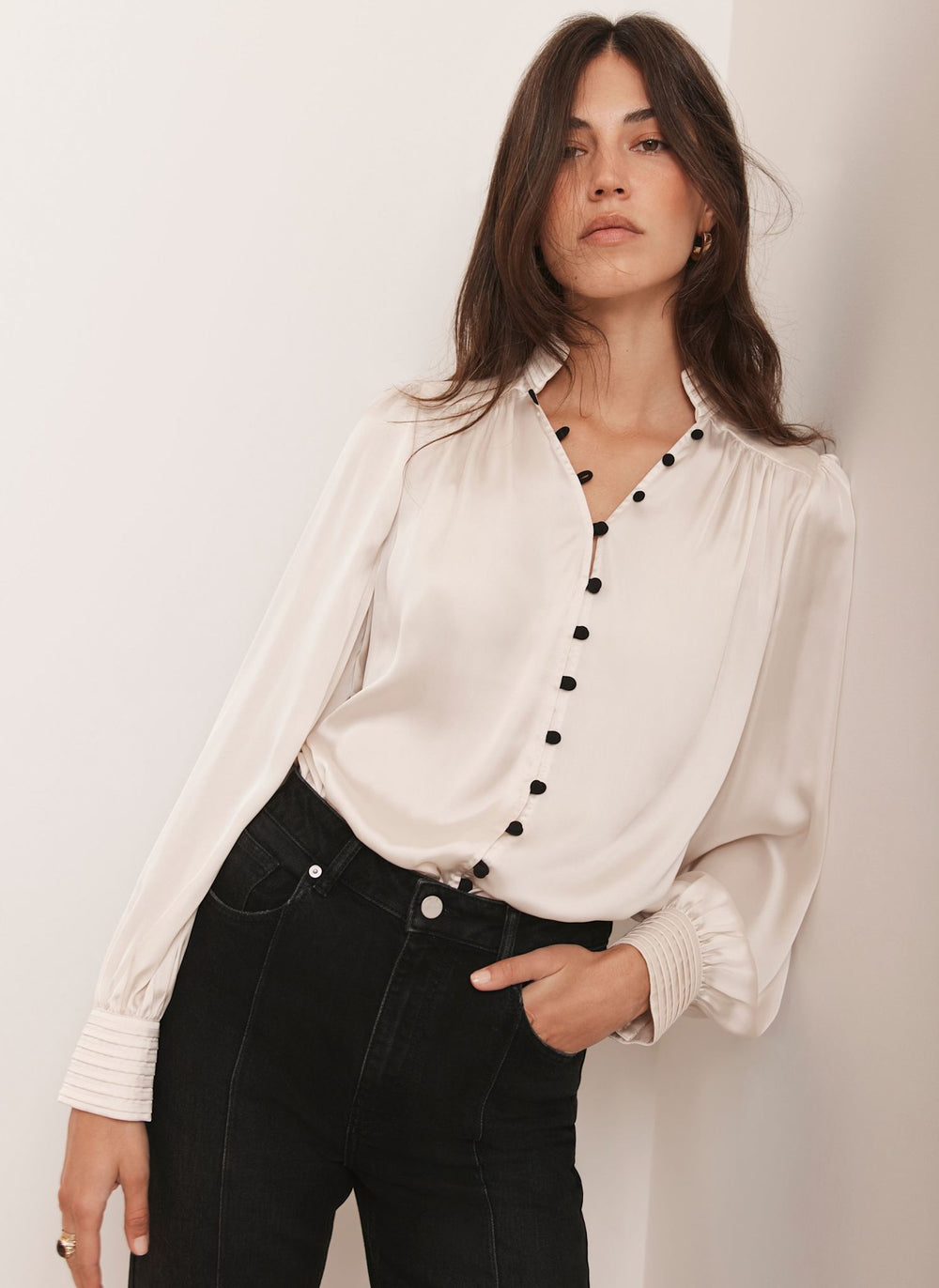 Cream Contrast Satin Blouse