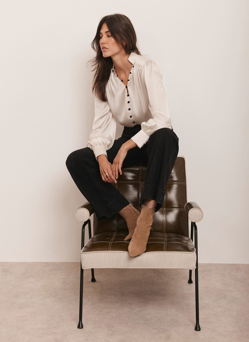 Cream Contrast Satin Blouse