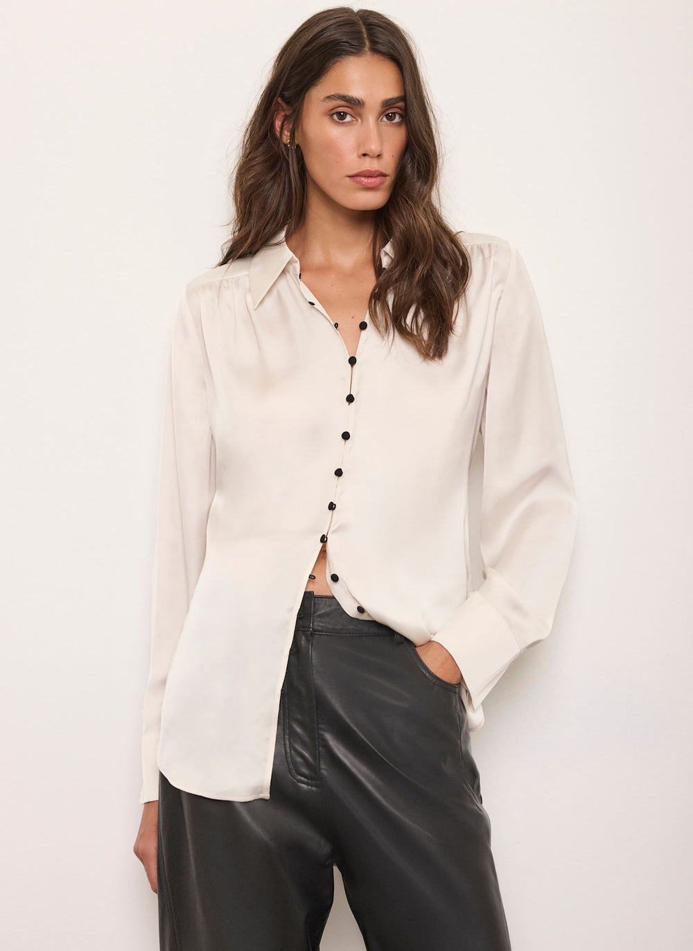 Cream Satin Button Detail Shirt