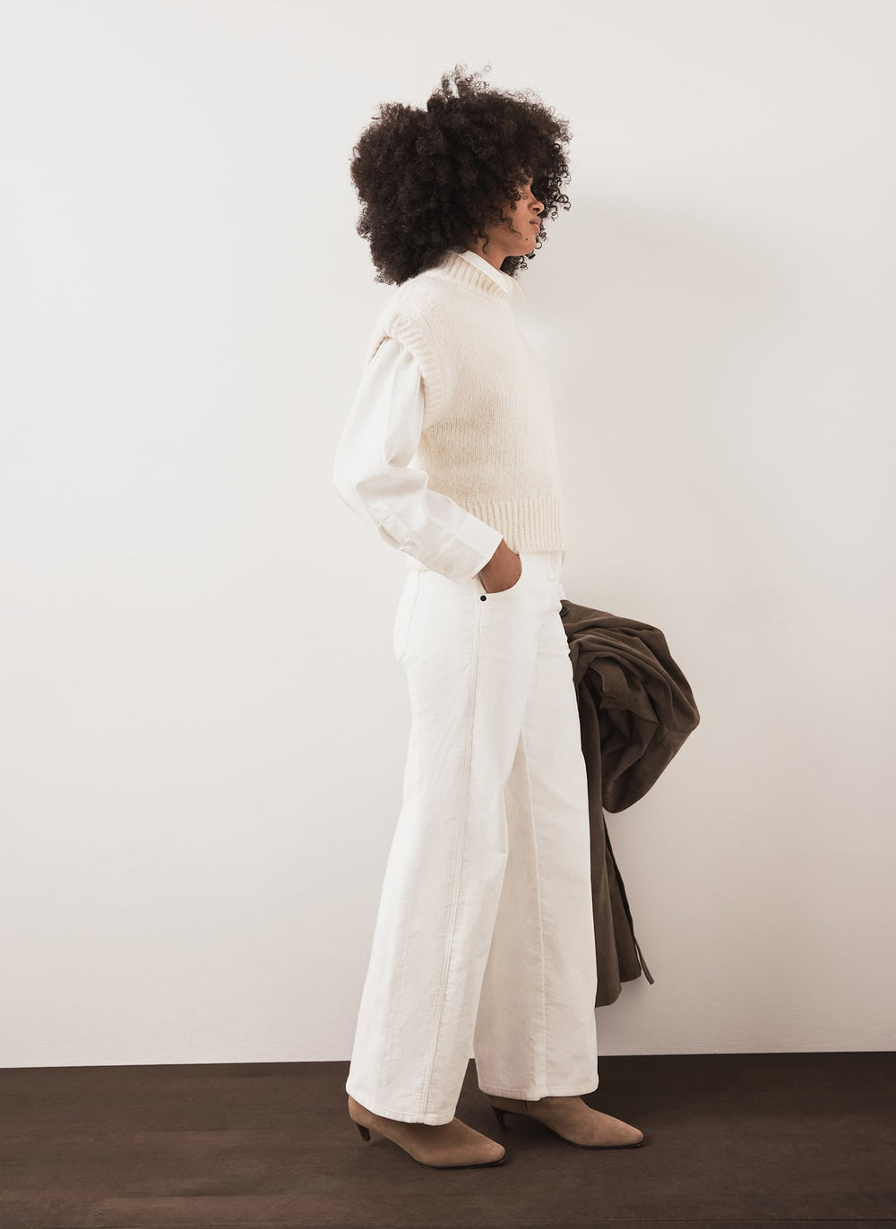 Cream Corduroy Barrel Leg Trousers