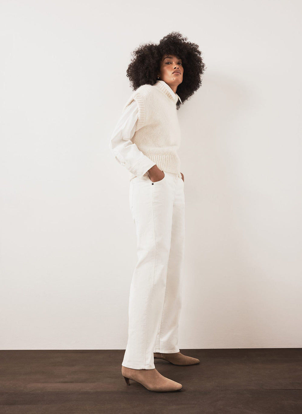 Cream Corduroy Barrel Leg Trousers