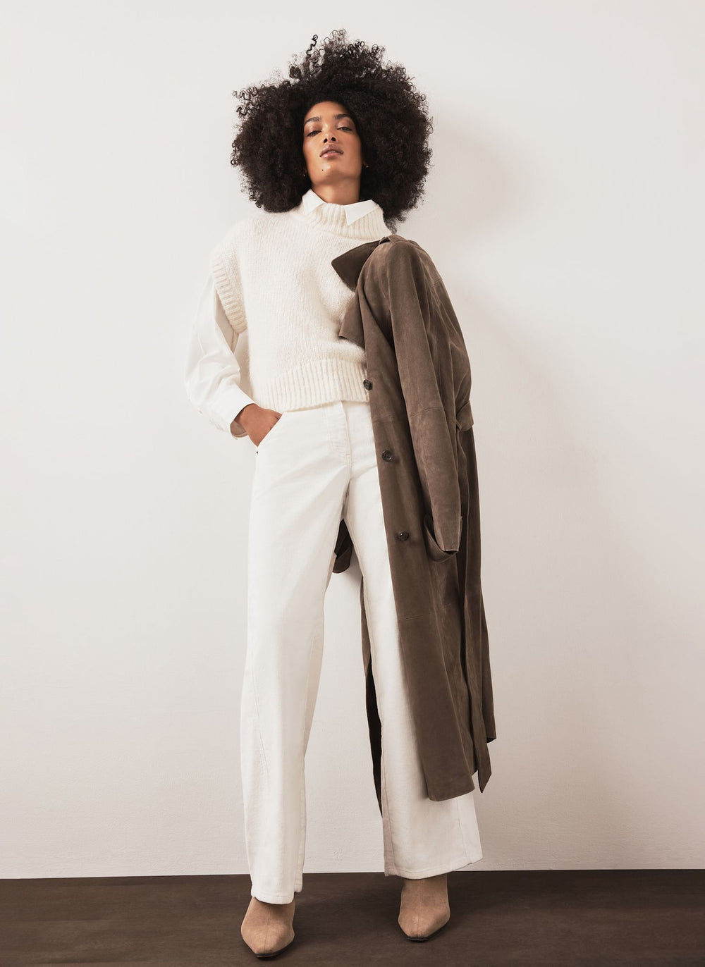 Cream Corduroy Barrel Leg Trousers