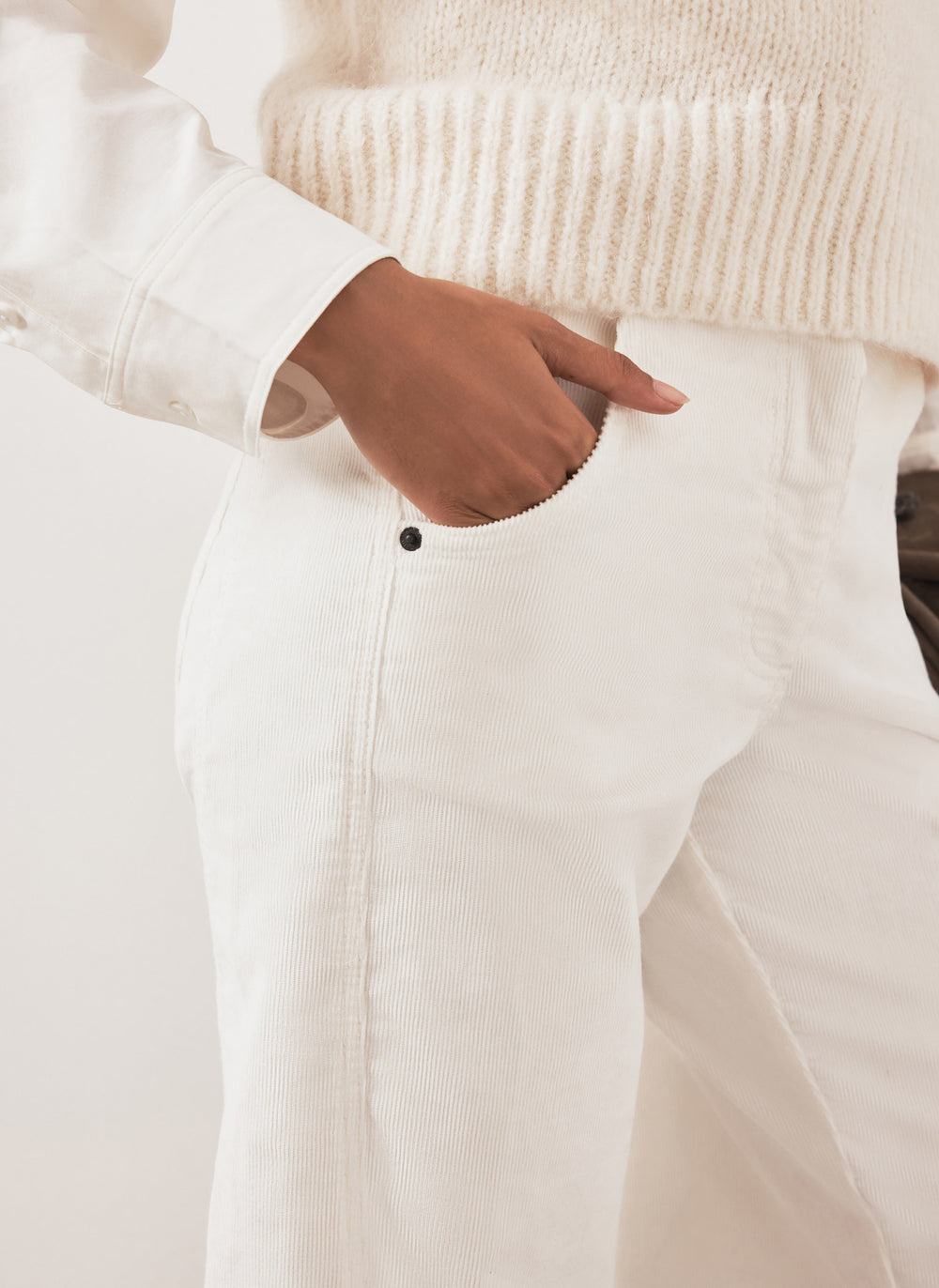 Cream Corduroy Barrel Leg Trousers