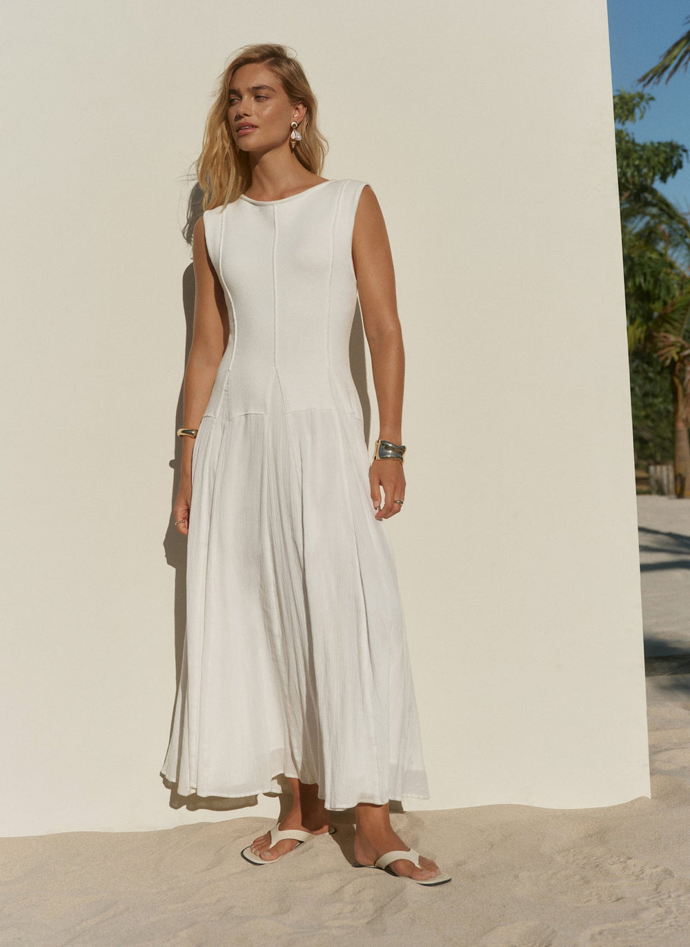 Cream Cotton Blend Drop Waist Maxi Dress Cream Cotton Blend Drop Waist Maxi Dress