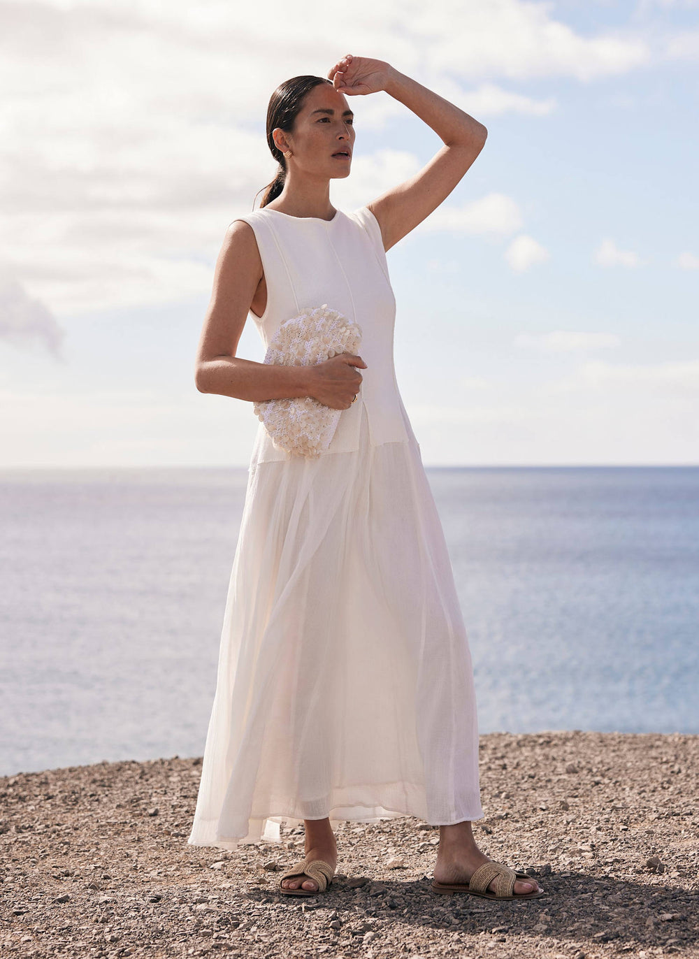 Cream Cotton Drop Waist Maxi Dress