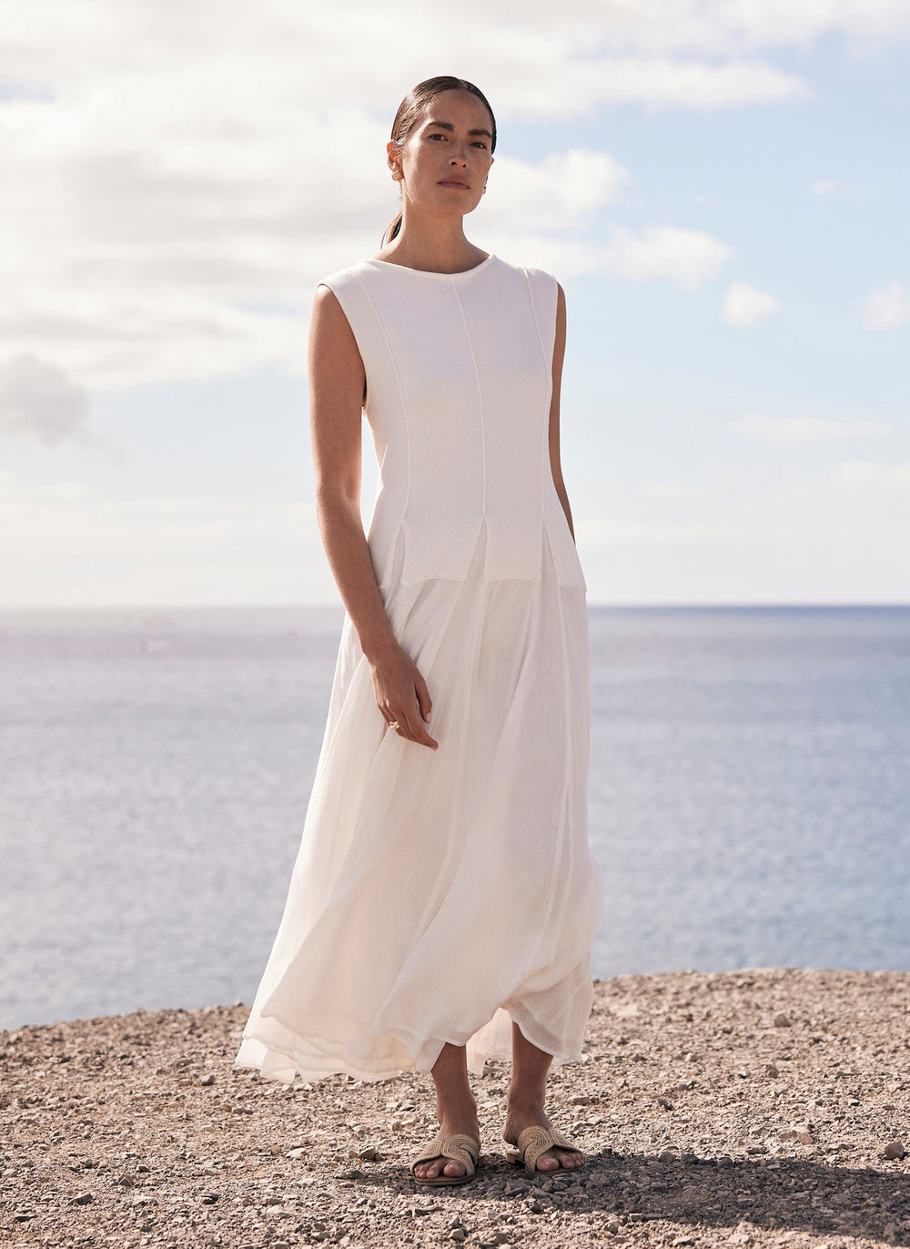 Cream Cotton Drop Waist Maxi Dress