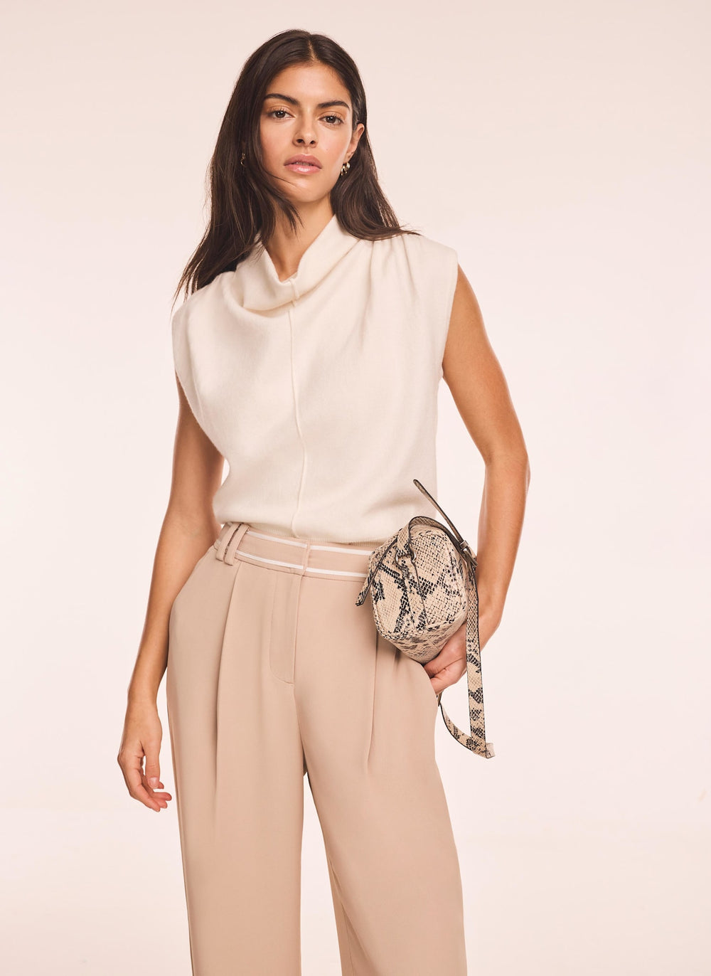 Cream Wool Blend Cowl Neck Knit Top